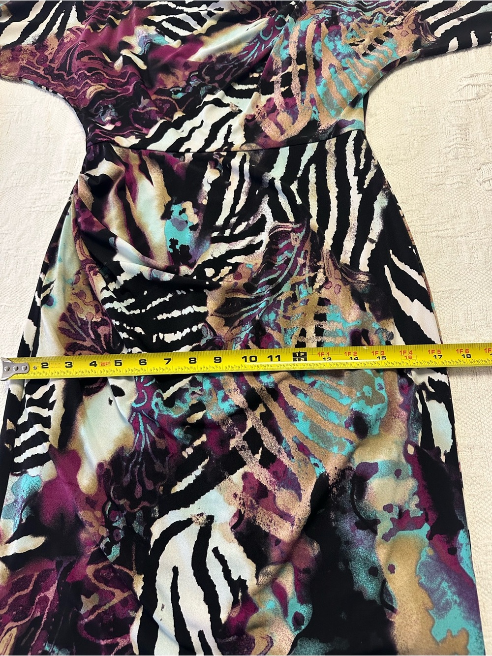Abstract Zebra Print Cowl Neck Dress in Purple and Teal - Picture 5 of 5